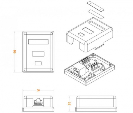 Розетка компьютерная 1-м ОП Dual IDC SB1-1-8P8C-C6-WH RJ45 (8P8C) кат.6 Hyperline 430232